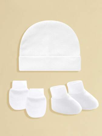 Zestaw 3 czapek dla noworodków, rękawiczek i skarpetek, miękki materiał przyjazny dla skóry