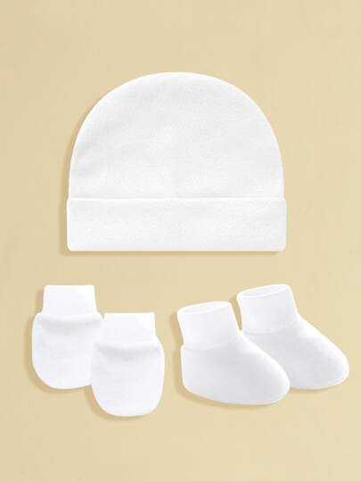 3入組新生兒帽子、手套和襪子套組，柔軟皮膚友好材料