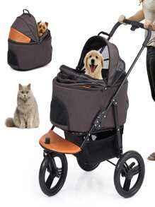 Pet Stroller for Medium Small Dogs Cats, One-Click Folding Pet Carrier with Rear Brake System and 360°FrontSwivel Wheel, Safety Rope, Storage Basket,Pet Can Easily Walk in/Out Travel up to 60 lbs - màu đen - Xem 1
