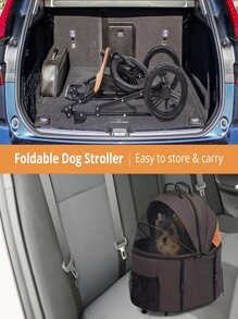 Pet Stroller for Medium Small Dogs Cats, One-Click Folding Pet Carrier with Rear Brake System and 360°FrontSwivel Wheel, Safety Rope, Storage Basket,Pet Can Easily Walk in/Out Travel up to 60 lbs - màu đen - Xem 4