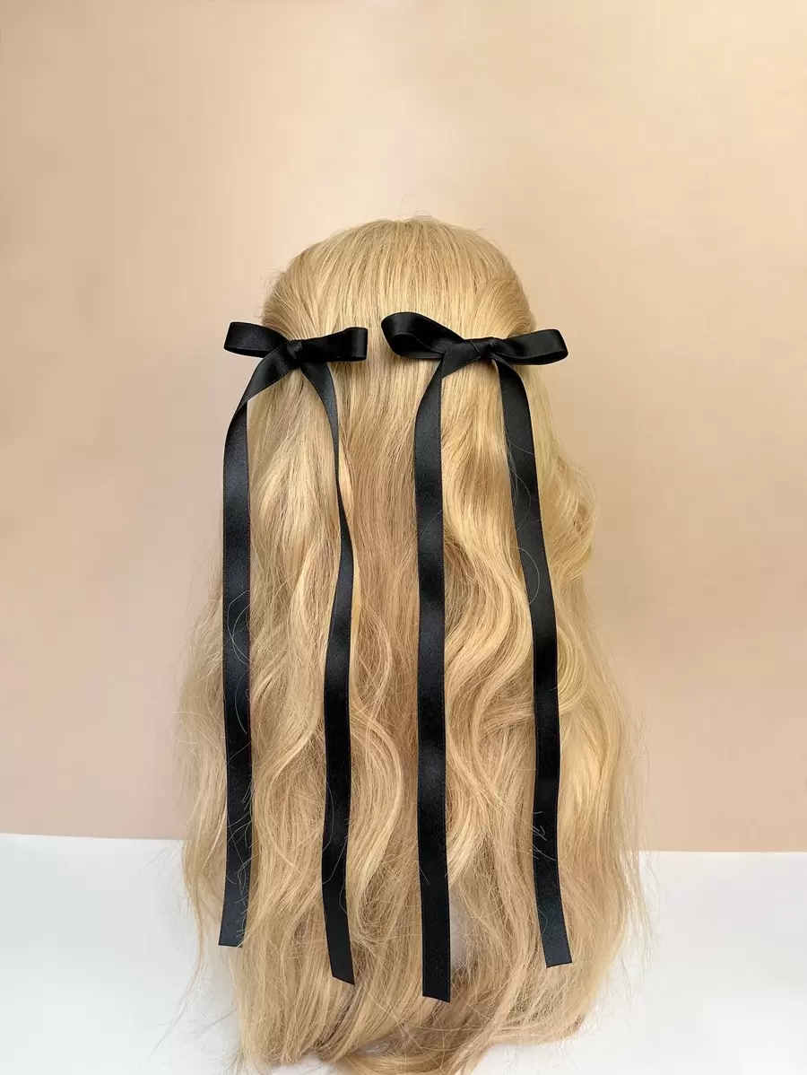 2pcs Solid Bow Decor Hair Clip For Back To School Cute Valentine's Day, Hair Accessories, Hair Barrettes Hair Clips Claw Clips Hair Claws, School Stuff, Elegant, College, Bows, Head Accessories - Black - View 1