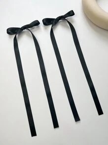 2pcs Solid Bow Decor Hair Clip For Back To School Cute Valentine's Day, Hair Accessories, Hair Barrettes Hair Clips Claw Clips Hair Claws, School Stuff, Elegant, College, Bows, Head Accessories - Black - View 2