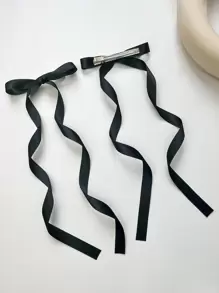 2pcs Solid Bow Decor Hair Clip For Back To School Cute Valentine's Day, Hair Accessories, Hair Barrettes Hair Clips Claw Clips Hair Claws, School Stuff, Elegant, College, Bows, Head Accessories - Black - View 3