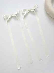 2pcs Solid Bow Decor Hair Clip For Back To School Cute Valentine's Day Valentines - Beige - View 2
