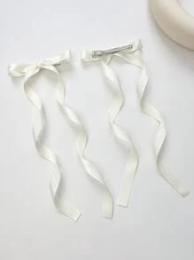 2pcs Solid Bow Decor Hair Clip For Back To School Cute Valentine's Day Valentines - Beige - View 3