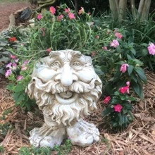 A創意搞笑臉部雕塑花盆,搞笑表情戶外花園花園花盆,樹脂手工藝裝飾用品 - 白色 - 查看 7
