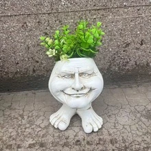 A創意搞笑臉部雕塑花盆,搞笑表情戶外花園花園花盆,樹脂手工藝裝飾用品 - 白色 - 查看 4