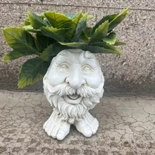 A創意搞笑臉部雕塑花盆,搞笑表情戶外花園花園花盆,樹脂手工藝裝飾用品 - 白色 - 查看 9