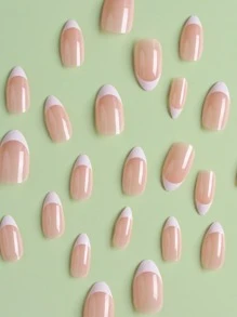 Elevate Your Style With,24pcs Long Almond Simple White French Design Fake Nail Set,For Women Girls Daily Wear Press On Nails Nail Supplies - Multicolor - View 3