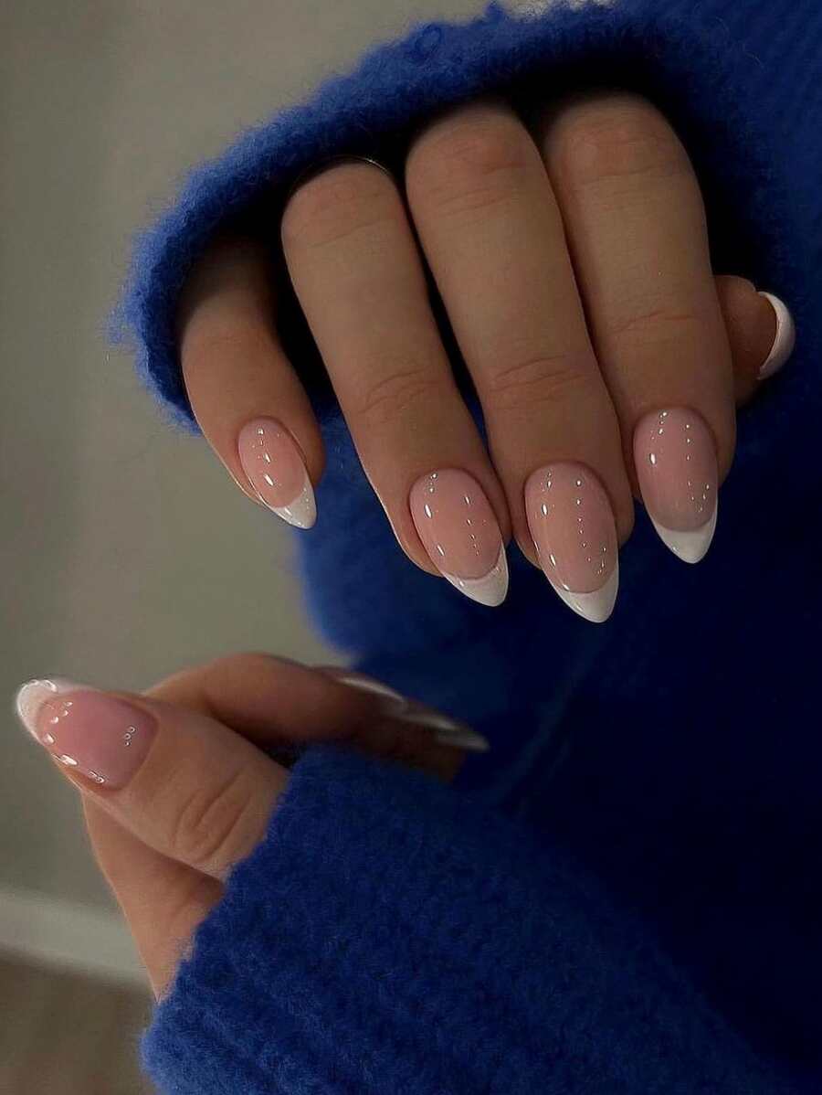 Elevate Your Style With,24pcs Long Almond Simple White French Design Fake Nail Set,For Women Girls Daily Wear Press On Nails Nail Supplies - Multicolor - View 1