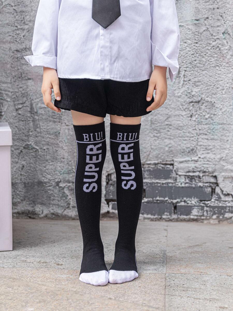 1雙幼兒過膝足球長筒襪，適合男孩和女孩 - 黑色 - 查看 1