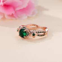 Vanel 1入組經典花卉設計綠色方晶鋯石戒指 - 綠色 - 查看 3