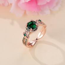 Vanel 1入組經典花卉設計綠色方晶鋯石戒指 - 綠色 - 查看 5