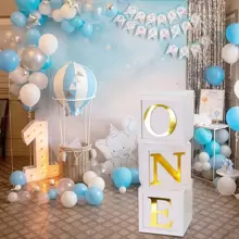 一岁生日装饰 - 带有 ONE/LOVE/B A B Y 字母的立体气球盒，适用于一岁生日派对用品，立方体积木，适用于 ABC 摄影道具桌面装饰、婚礼装饰、婚礼背景摄影道具、斋月、开斋节 - 白色 - 查看 8