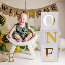 一岁生日装饰 - 带有 ONE/LOVE/B A B Y 字母的立体气球盒，适用于一岁生日派对用品，立方体积木，适用于 ABC 摄影道具桌面装饰、婚礼装饰、婚礼背景摄影道具、斋月、开斋节 - 白色 - 查看 9