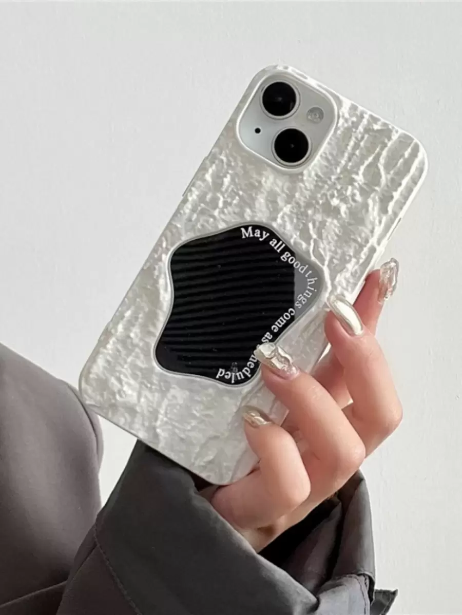 Apple Textured Phone Case With Mirror Compatible With IPhone15/15Plus/15Pro/15Promax - White - View 1