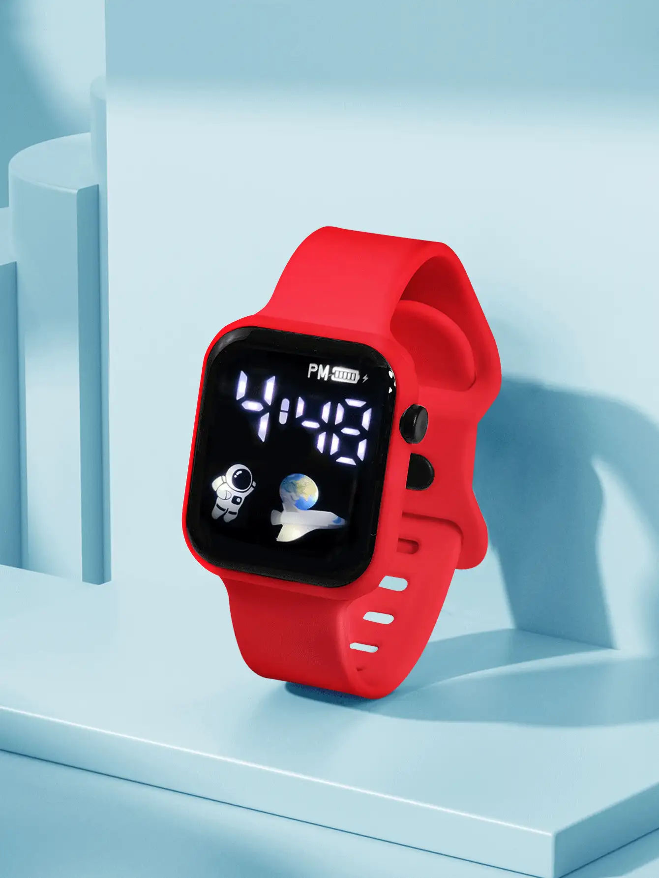 1pc Youth Student Aerospace Pesawat Desain Kasual Tpu Led Electronic Sports Watch Untuk Kehidupan Sehari-hari - Merah - View 2