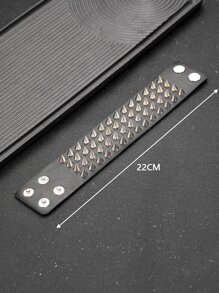 1入組朋克搖滾金屬四排釘扣PU皮革手鍊男士，街頭風格嘻哈配飾 - 黑色 - 查看 3