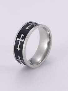 1入組男士不銹鋼熏黑十字設計戒指時尚情侶戒指結婚紀念日生日，精美珠寶禮物，新品到貨
