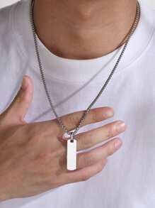 1pc Simple Stainless Steel Silver Color Pendant Necklace With 60cm Chain For Men - Silver - View 1