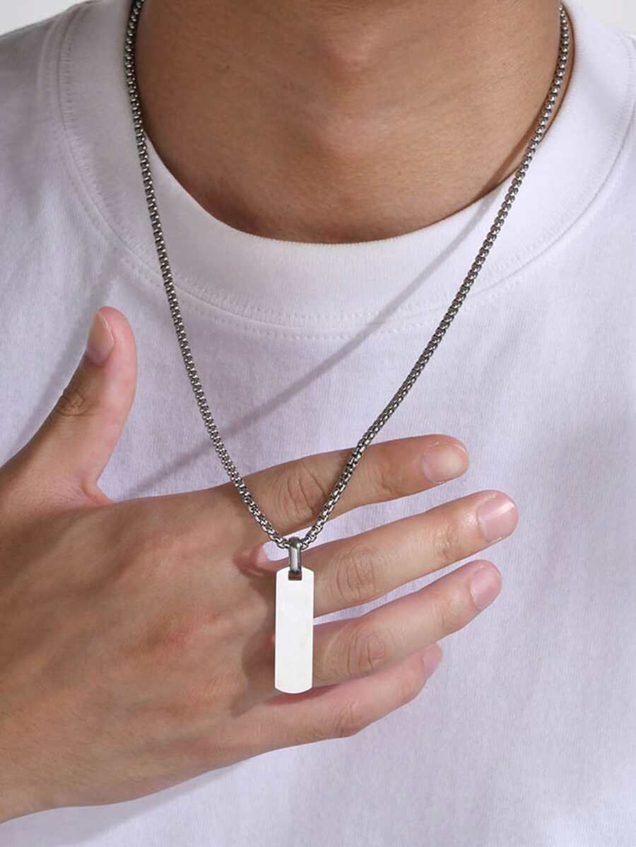 1pc Simple Stainless Steel Silver Color Pendant Necklace With 60cm Chain For Men - Silver - View 1