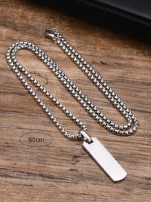 1pc Simple Stainless Steel Silver Color Pendant Necklace With 60cm Chain For Men - Silver - View 2