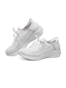 Skechers Women's Hollow Asymmetric Sole Casual Comfortable Versatile Sneakers - White - View 2