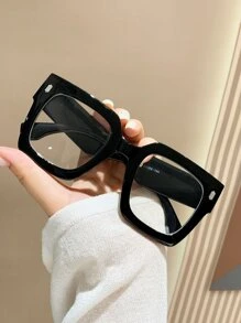 1 副塑料镜框方形时尚透明眼镜，经典简约设计，适合男女，适合所有脸型，适用于日常生活、办公、阅读、电视和游戏设备配件 - 黑色 - 查看 2