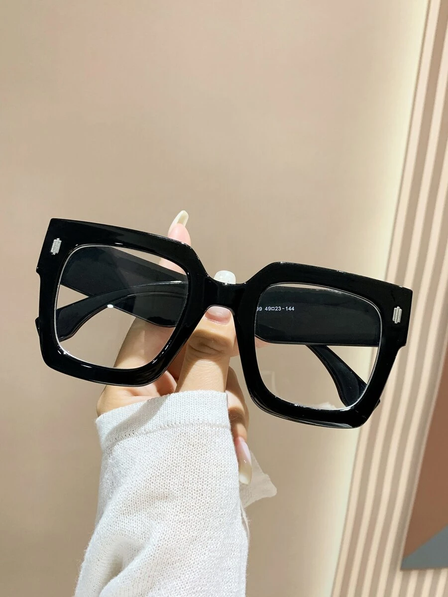 1 副塑料镜框方形时尚透明眼镜,经典简约设计,适合男女,适合所有脸型,适用于日常生活、办公、阅读、电视和游戏设备配件 - 黑色 - 查看 1