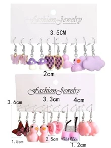 10 对夏季珠宝蝴蝶和心形装饰蘑菇吊坠可爱耳坠适合女孩日常装饰