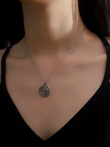 1極簡不銹鋼項鏈帶螺紋造型,合適適合女士,日常,日期,禮品 - 銀色 - 查看 1