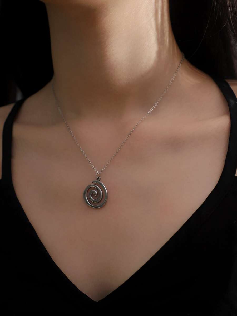 1極簡不銹鋼項鏈帶螺紋造型,合適適合女士,日常,日期,禮品 - 銀色 - 查看 1