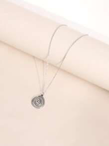 1極簡不銹鋼項鏈帶螺紋造型,合適適合女士,日常,日期,禮品 - 銀色 - 查看 2