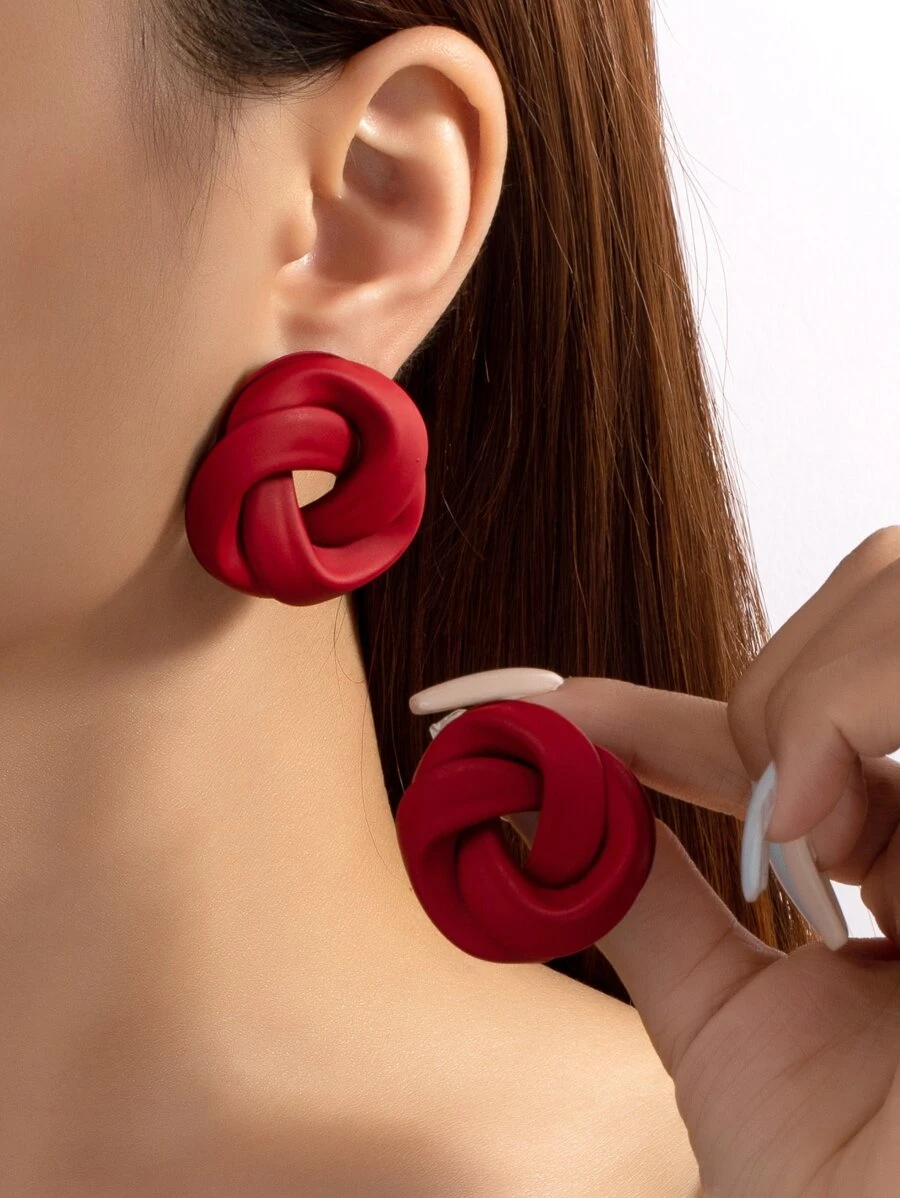 1pair Charming Enamel Geometric Stud Earrings - Red - View 1