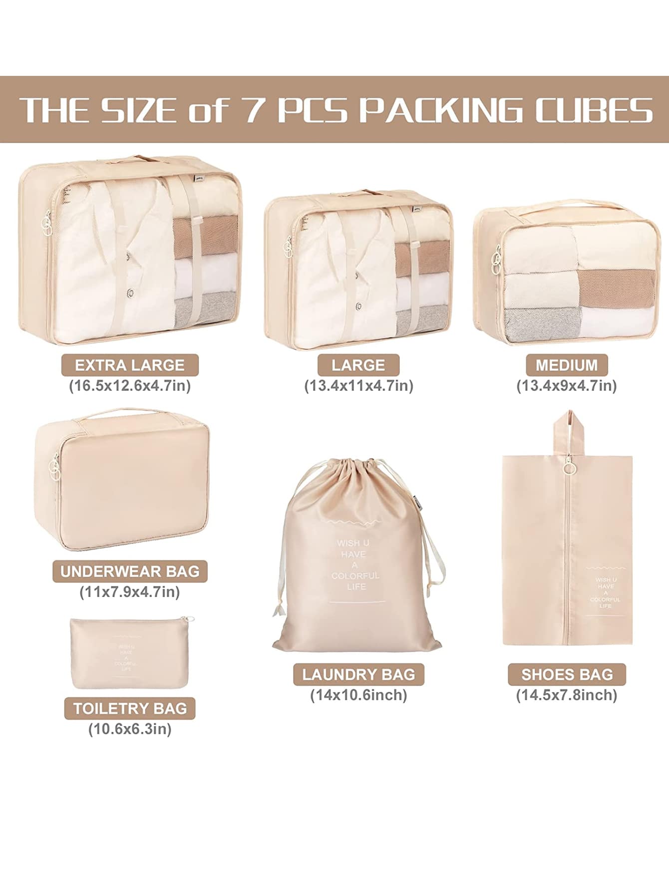 7 Set Packing Cubes For Suitcases, Travel Luggage Packing Organizers With Laundry Bag