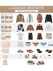 7 件套行李箱收纳袋，旅行行李收纳袋，带洗衣袋、压缩收纳鞋袋、服装内衣袋，男女通用旅行收纳袋、化妆包、化妆袋、度假收纳袋、大容量化妆品收纳袋化妆盒，可装口红、刷子、护肤品、手机、硬币、小物件，适用于家居、礼品、度假和节日万圣节圣诞节多功能用途，波西米亚风 - 米色 - 查看 5