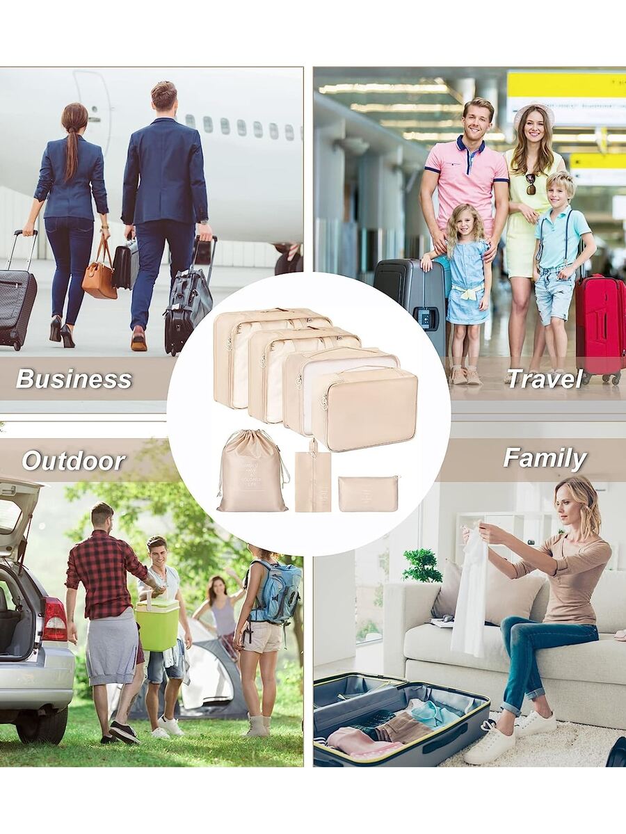 7 Set Packing Cubes For Suitcases, Travel Luggage Packing Organizers With Laundry Bag