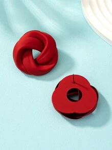 1pair Charming Enamel Geometric Stud Earrings - Red - View 6