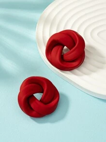 1pair Charming Enamel Geometric Stud Earrings - Red - View 3