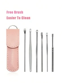 Innovative Spring Ear Wax Cleaner Tool Set, 6pcs Stainless Steel Ear Pick Set With Storage Box, Clean Ears Deeply Relieve Itching, Portable Ear Scoop Set, Ear Canal Cleaning Tool Set, Ear Picking Tool Set, Gifts For Grandparents, Living Room Home Bedroom Bathroom House Decor, Travel Stuff, Wedding, Party, Birthday, Gifts For Men Mom Dad Friends, New Years, Accessories, Funny Gift - Pink - View 1