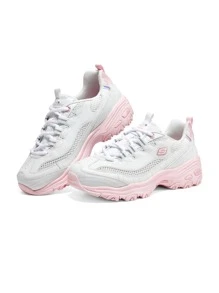 Skechers Women's Sports Shoes Mesh Breathable Wear-Resistant Outdoor Running Shoes, Commuter Campus Running Shoes Contrast Color White Powder 896192-WPK