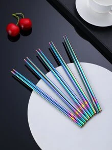 1双全息不锈钢筷子，渐变色筷子，适用于餐饮、厨房、圣诞礼物、学校用品 - 彩色 - 查看 1