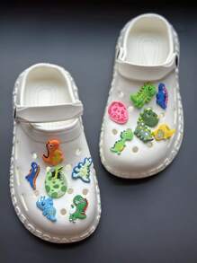 12pcs Cartoon Dinosaur Design Shoe Decorations, Colorblock Fashionable Cute Decorations For Clogs - Multicolor - View 1