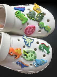 12pcs Cartoon Dinosaur Design Shoe Decorations, Colorblock Fashionable Cute Decorations For Clogs - Multicolor - View 2