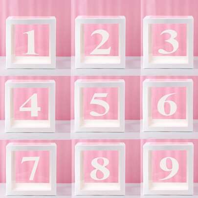 1 个透明气球盒，带数字贴纸，简约白色气球盒和数字装饰，适用于派对、节日、圣诞节