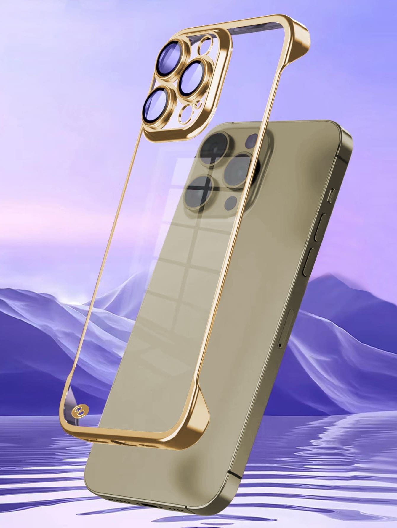 1 pieza Funda protectora para teléfono sin marco y semirrígida, con acabado electrolítico, compatible con iPhone 16/11, 15 Pro Max, 14 Pro Max - Dorado - Ver 1