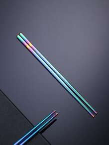 1双全息不锈钢筷子，渐变色筷子，适用于餐饮、厨房、圣诞礼物、学校用品 - 彩色 - 查看 4