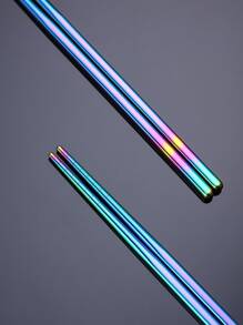 1双全息不锈钢筷子，渐变色筷子，适用于餐饮、厨房、圣诞礼物、学校用品 - 彩色 - 查看 5
