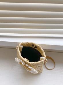 夏季编织包斜挎包带向日葵装饰手机轻便时尚白领上班族大学工作商务通勤办公室周年纪念生日礼物情人节礼物女士海滩草编手机袋 iPhone 包女士手机袋钱包钱包 - 卡其色 - 查看 6