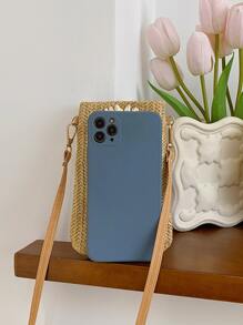 夏季编织包斜挎包带向日葵装饰手机轻便时尚白领上班族大学工作商务通勤办公室周年纪念生日礼物情人节礼物女士海滩草编手机袋 iPhone 包女士手机袋钱包钱包 - 卡其色 - 查看 8